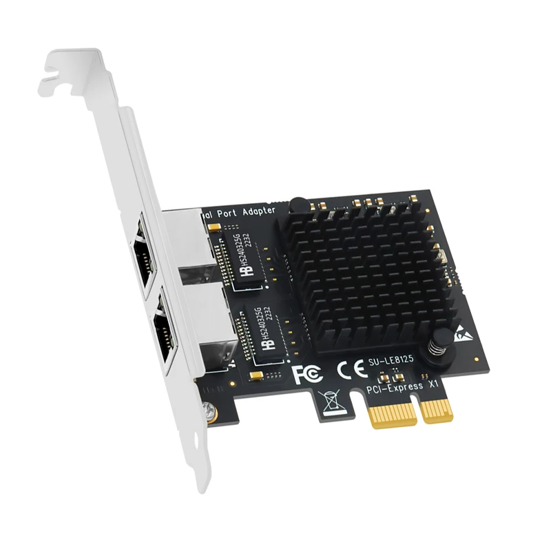 Tarjeta de red PCIE NIC 2500Mbps adaptador de red RTL825BG Chip PCI Express X1 a 2 puertos RJ45 Gigabit Ethernet 2,5 Gb para PC de escritorio
