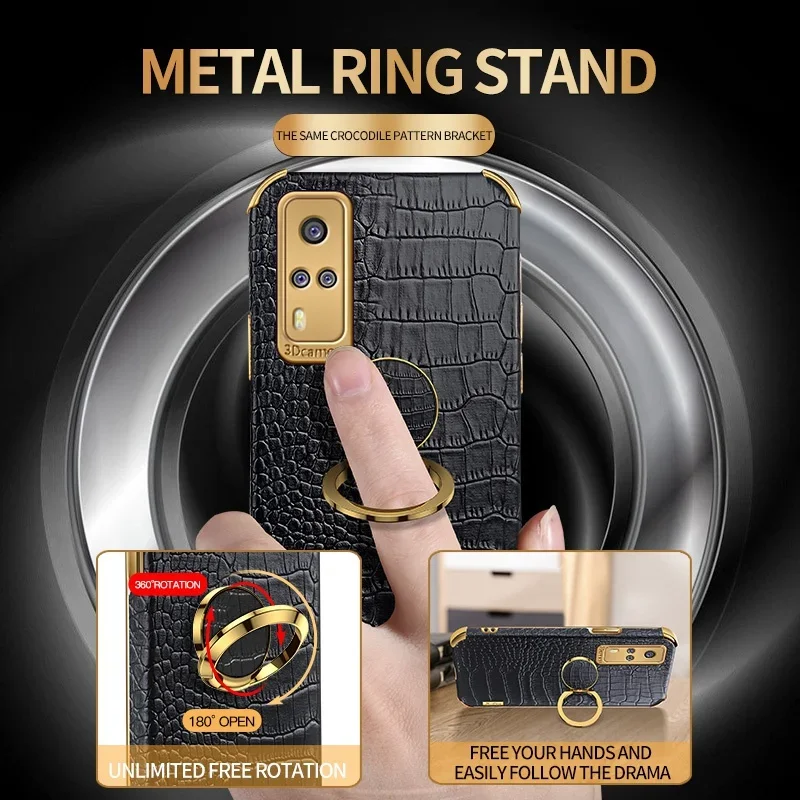 Funda de teléfono de cuero de lujo para Vivo, carcasa de TPU con anillo para Vivo S1 Pro V21 V21E iQOO Z3, Y51, Y31, Y72, Y73, Y20, Y30, Y20S, Y12S, Y70 - imagen 3