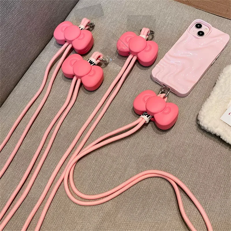 Collar Universal coreano para teléfono móvil, bandolera con lazo rosa, correa de silicona para iPhone 14, 13, 12, 15 Pro Max, cadena Samsung