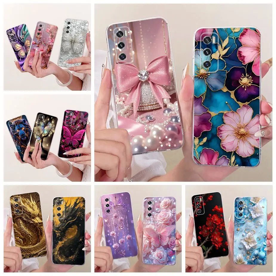 Para Vivo V20 SE funda V2022 V2023 lazo de lujo flores cubierta pintada suave funda de teléfono delgada para Vivo V20 V2024 V2025 VivoV20 SE Shell