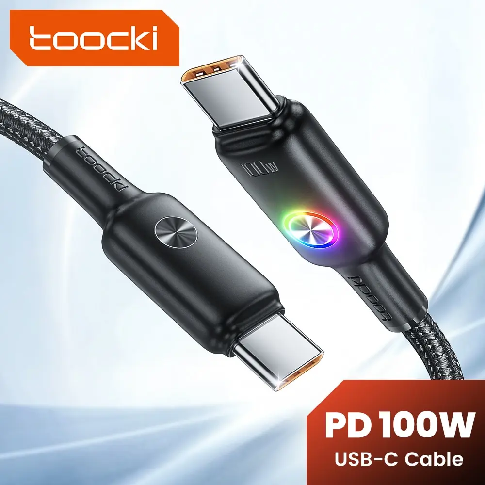 Toocki PD 100W tipo C a tipo C Cable 5A Cable de carga rápida LED Indiactor USB C a USB C Cable para Huawei Xiaomi Realme Samsung