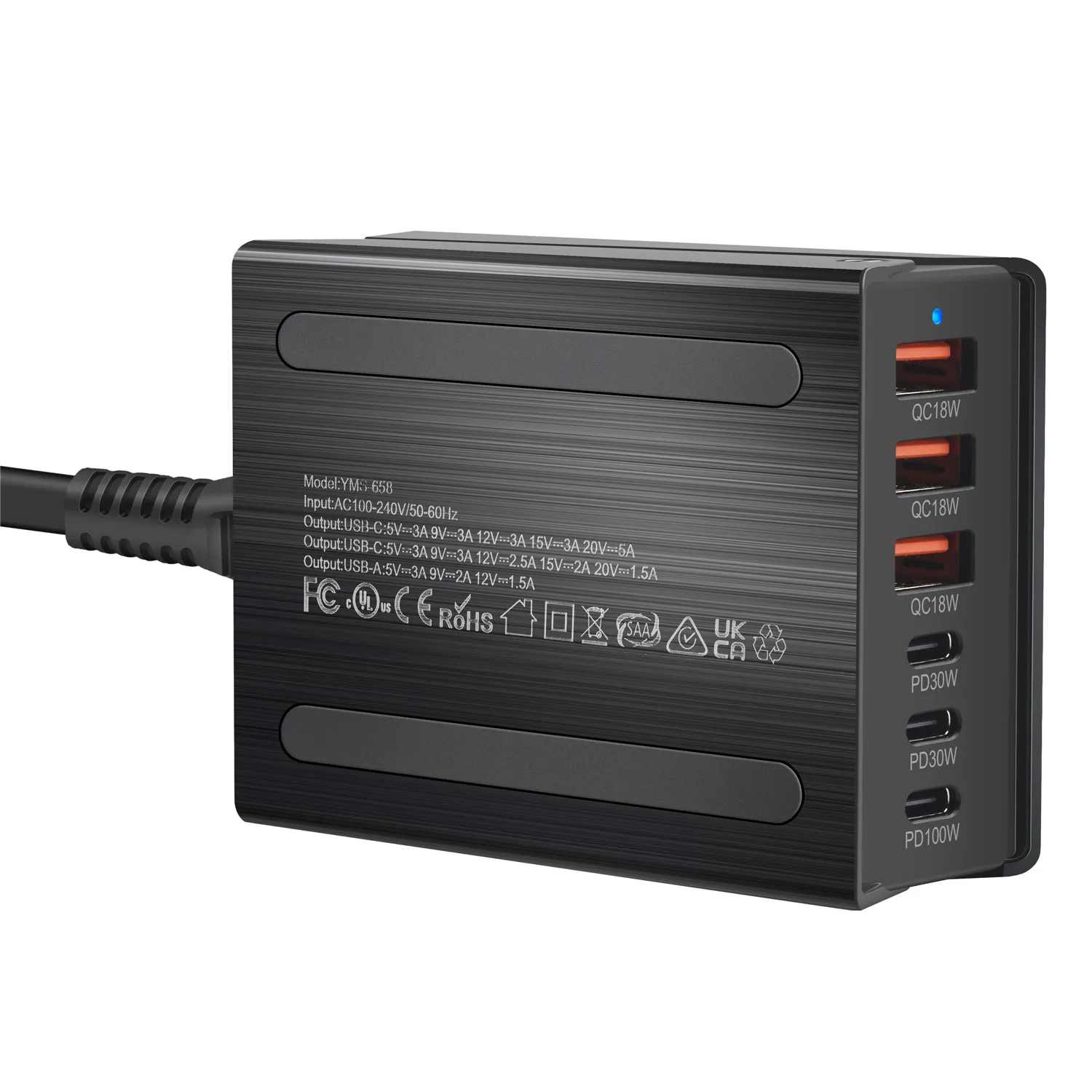 Estación de carga GaN de 200W, cargador USB C de 6 puertos, carga rápida QC PD 3,0 tipo C, cargador USB rápido para iPhone 15 14 13 12 Pro MacBook - imagen 3
