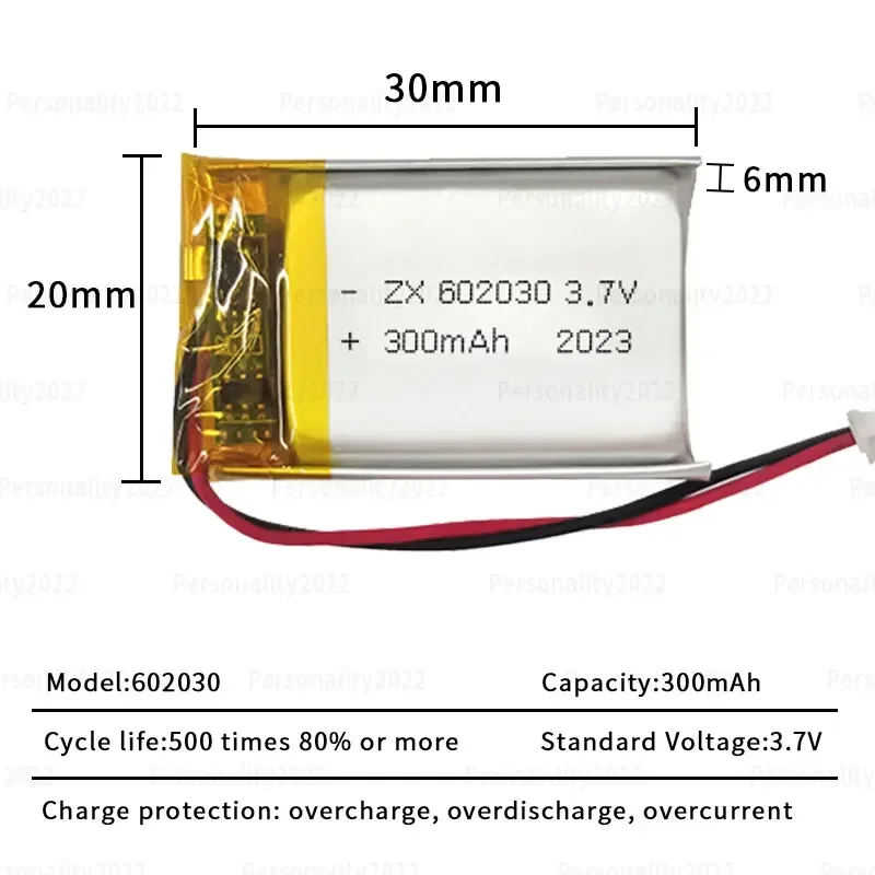 10 piezas 300 mAh 602030   Batería 3,7 V baterías recargables de polímero de litio PH2.0mm Lipo para auriculares Bluetooth altavoz retardador - imagen 5