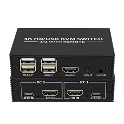 Conmutador HDMI KVM 2x1 4K con concentrador USB