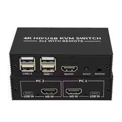 Conmutador HDMI KVM 2x1 4K con concentrador USB