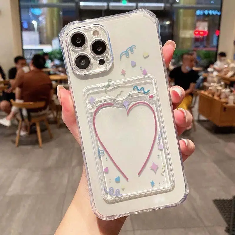 Love Heart-Funda de silicona transparente para IPhone, carcasa suave con ranura para tarjetas, 15 Pro Max, 14, 13, 11, 12 Mini, 6, 7, 8 Plus, X, XS, XR - imagen 4