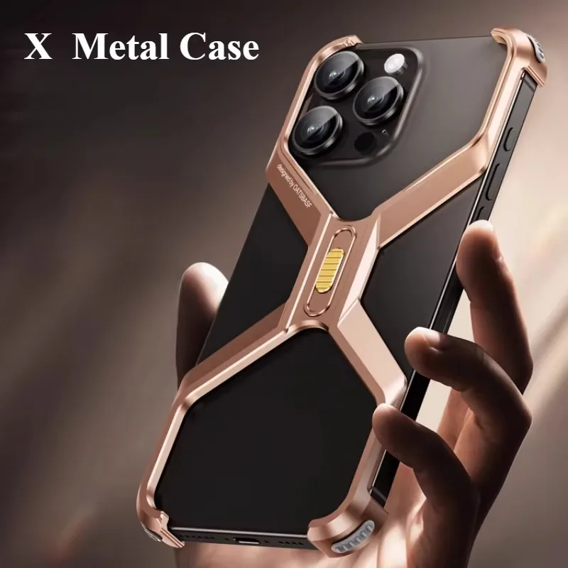 Funda de teléfono con marco de Metal en forma de X para iPhone 16 Pro Max 16pro, armadura sin marco de aleación de aluminio, cubierta a prueba de golpes para iPhone 16promax