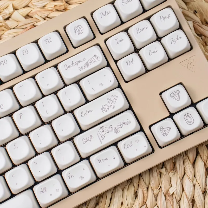 Teclas con tema Rose Symphony, teclas originales de perfil pbt MOA para teclado mecánico, tapa de tecla personalizada con personalidad blanca