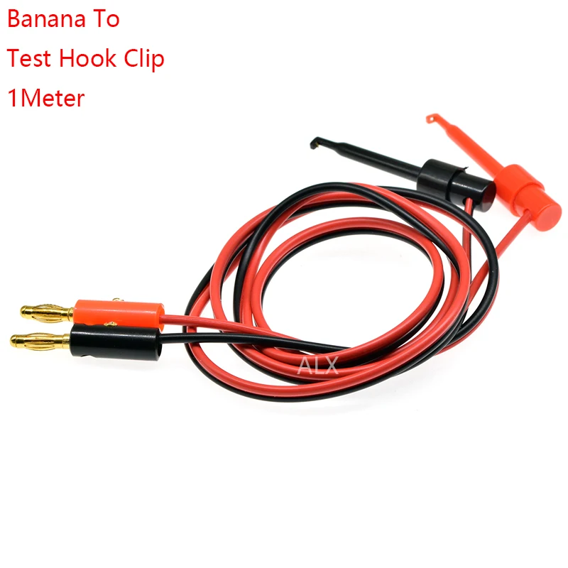 1 par de conectores Banana de 1M y 4mm para adaptador de Clip de gancho Cable eléctrico chapado en oro para cables de prueba de multímetro cable rojo negro