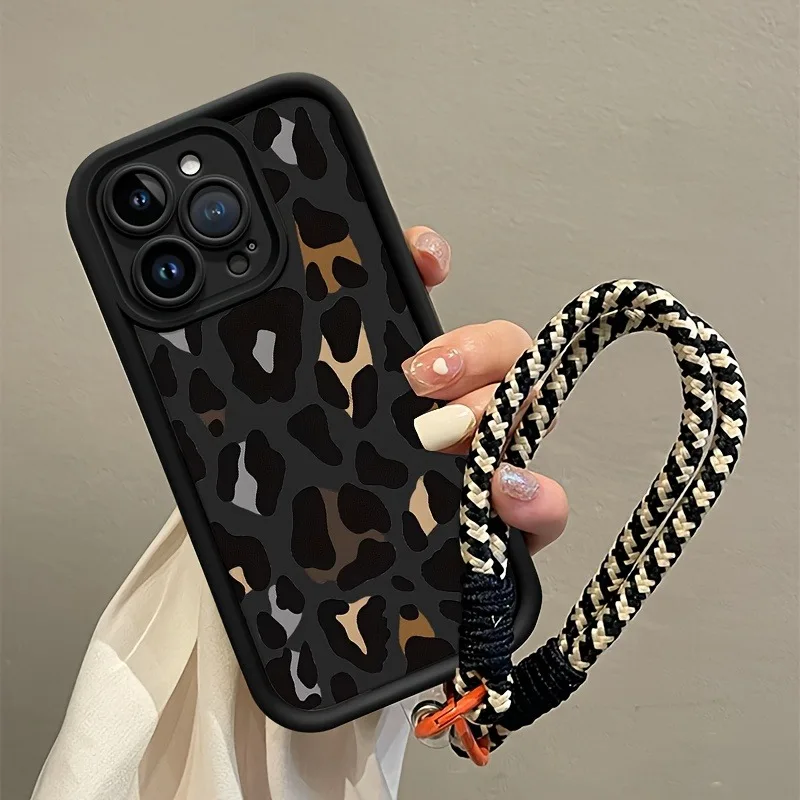Funda de teléfono con correa colgante con estampado de leopardo de lujo para iPhone 17 16 15 14 13 12 11 Pro Max 17 Air X XS XR 7 8 Plus 16E funda suave