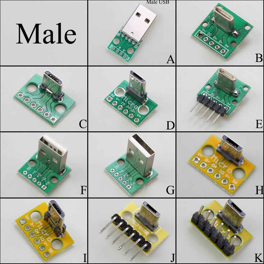 Cable de carga de datos con conector macho tipo C, placa de prueba con cabezal de Pin de 90 grados, Micro Mini USB 3,0 2,0, 1 unidad