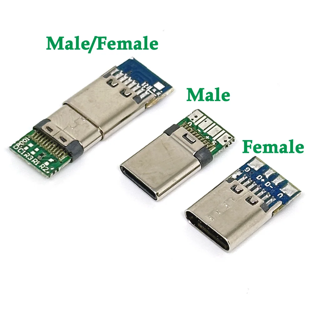 Conectores USB 3,1 tipo c macho/hembra, Conector de cola de 24 Pines, enchufe macho usb, terminales eléctricos de soldadura, cable de datos DIY, compatible con placa PCB
