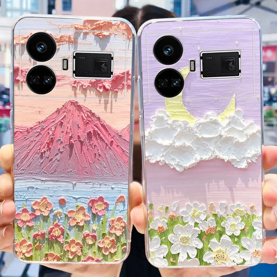 Funda de silicona blanda para Realme GT5, carcasa trasera de teléfono TPU transparente pintada con Gato y flores, para Realme GT5 240W GT 5 5G - imagen 2