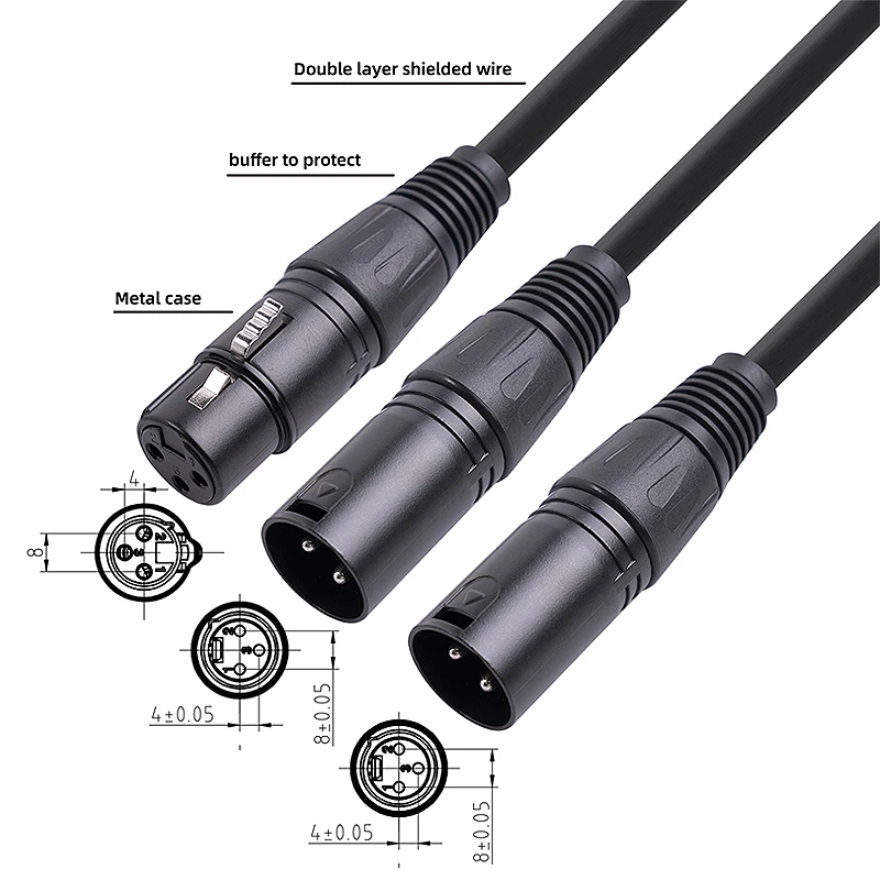 Cable divisor XLR de 50cm, Cable divisor Y XLR macho a doble XLR hembra de 3 pines, 1 macho a 2 hembra, Cable divisor XLR Y - imagen 4