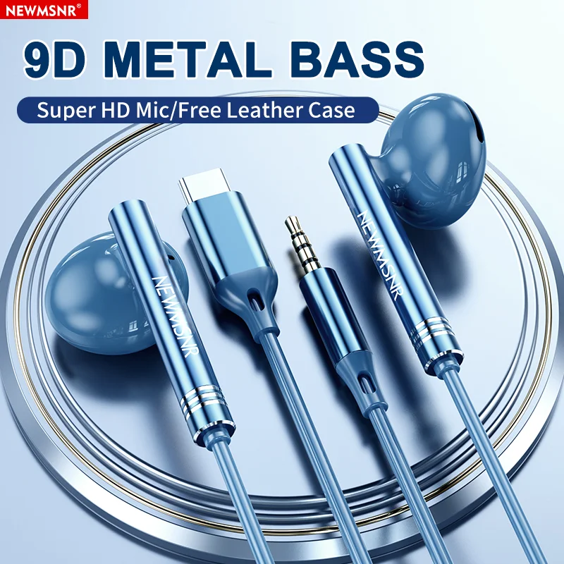 NEWMSNR 9D auriculares estéreo con graves tipo C y auriculares con Control por cable de 3,5mm auriculares intrauditivos para jugadores para auriculares Galaxy micrófono HD - imagen 2