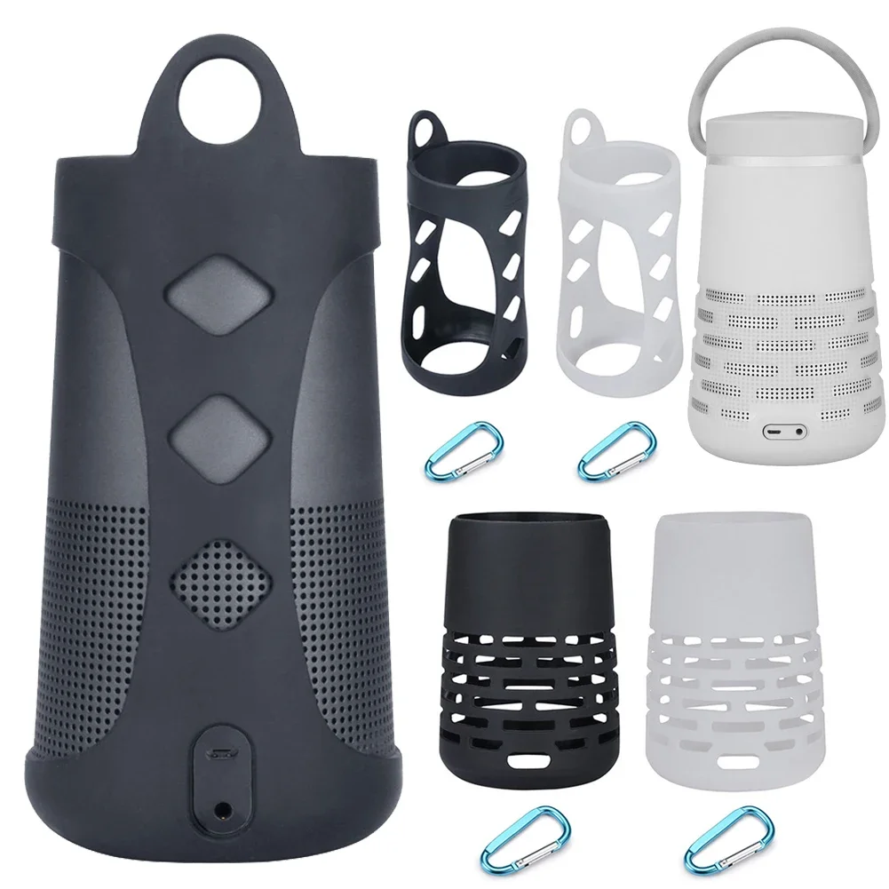Funda protectora de altavoz portátil, cubierta de piel de altavoz antideslizante a prueba de golpes con mosquetón para Bose SoundLink Revolve/Revolve+ I II