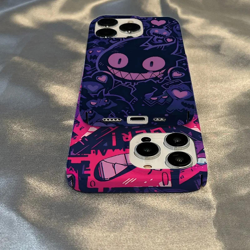 Nueva funda de teléfono negra de Pokémon Gengar para iPhone 16 15 14 13 12 11 Pro Max XS XR XSMax 6 7 8 Plus, funda dura HD brillante para PC - imagen 4