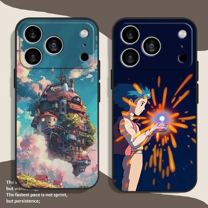 Funda de Anime Castillo de corte para Apple iPhone 17 Air 16e 16 15 14 13 XS X Mini Plus Pro Max funda de teléfono negra