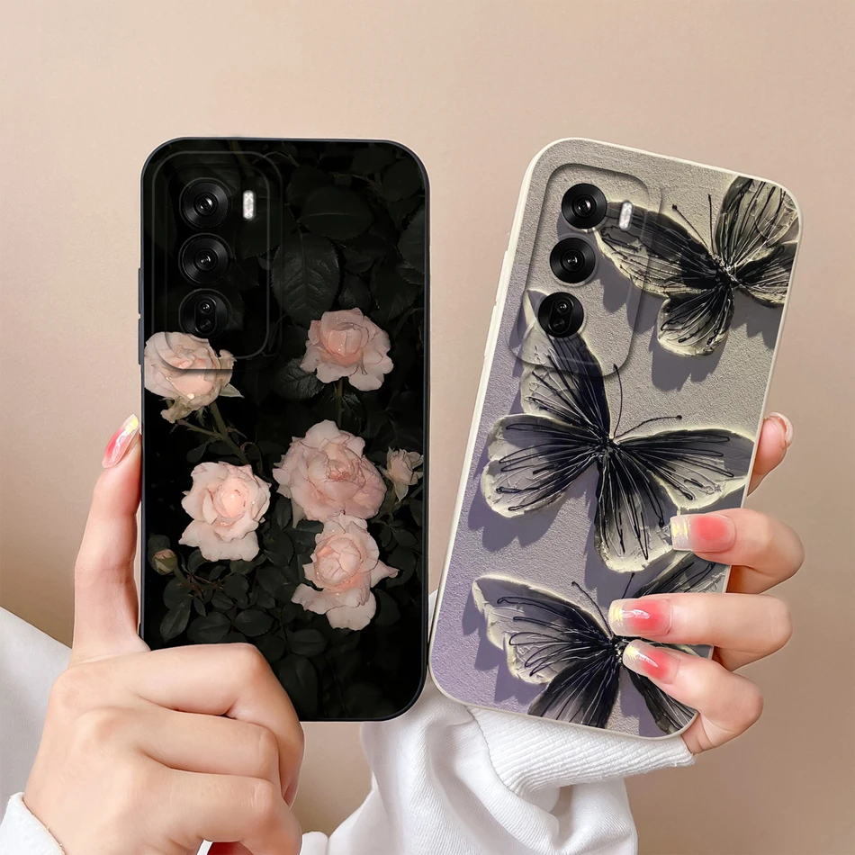 Para Oppo Reno 12 Pro funda de teléfono tulipanes lindo gato contraportada para Oppo Reno12 12Pro 5G Protector de cámara de silicona líquida suave y suave - imagen 3