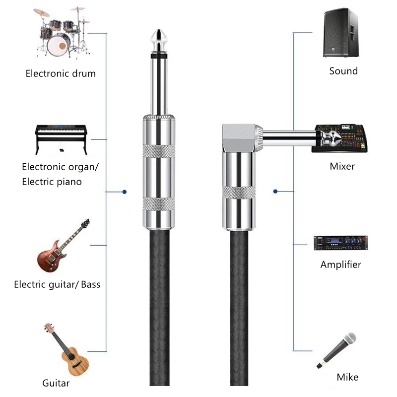 Cable auxiliar de 6,35mm a 90 grados, 6,5mm con funda, Cable de Audio, mezclador de micrófono, altavoz de Piano electrónico, Cable de conexión de guitarra - imagen 3