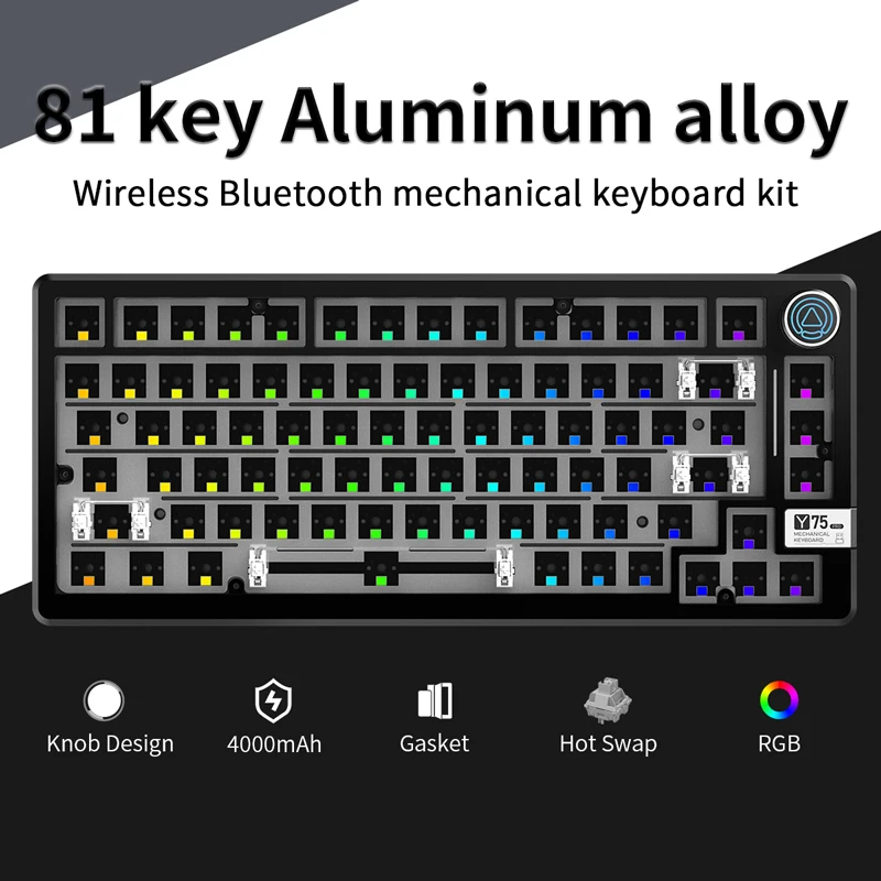Kit de teclado mecánico para juegos, kit de teclado de aleación de aluminio personalizado con Bluetooth/inalámbrico/con cable y perilla, junta de intercambio en caliente