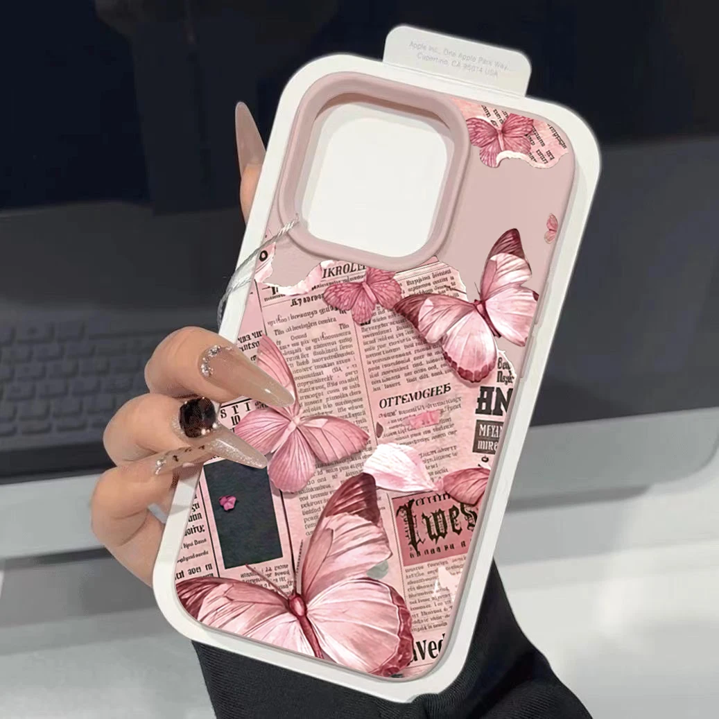 Funda de teléfono suave de silicona con forma de mariposa rosa para iPhone 17 Air 16 16E 15 14 13 12 11 Pro Max XS XR X Plus, funda de caramelo a prueba de golpes - imagen 4