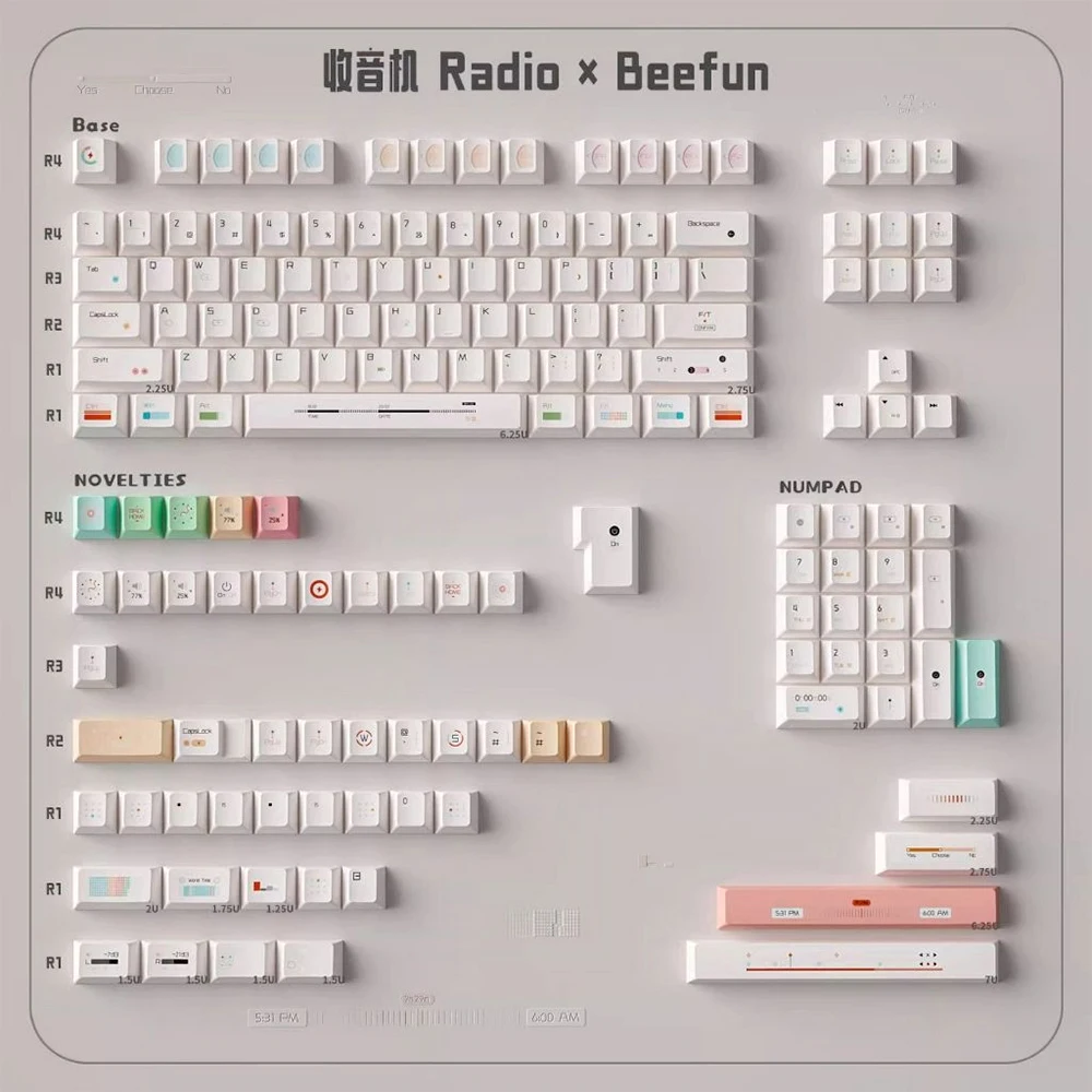 Teclas de Radio 144 teclas, sublimación de tinte, perfil de cereza, teclas PBT, color blanco roto para teclado mecánico MX 64/96/104/108