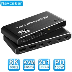 Navceker Interruptor KVM Thunderbolt 4 USB-C – 2 Portátiles a Monitor 8K 144Hz PD 100W