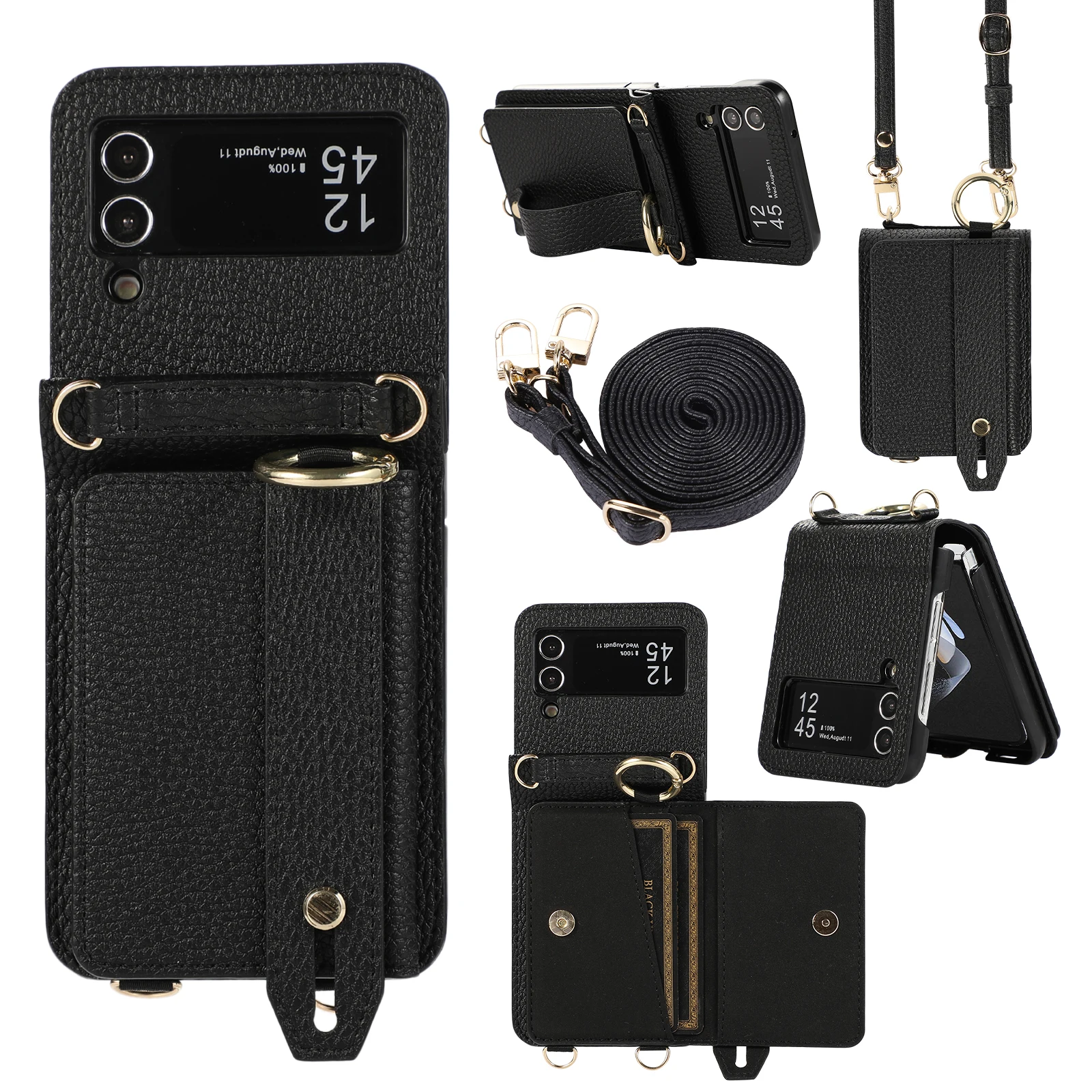 Funda de cuero Galaxy Z Flip - cordón y soporte para anillo bolsillo