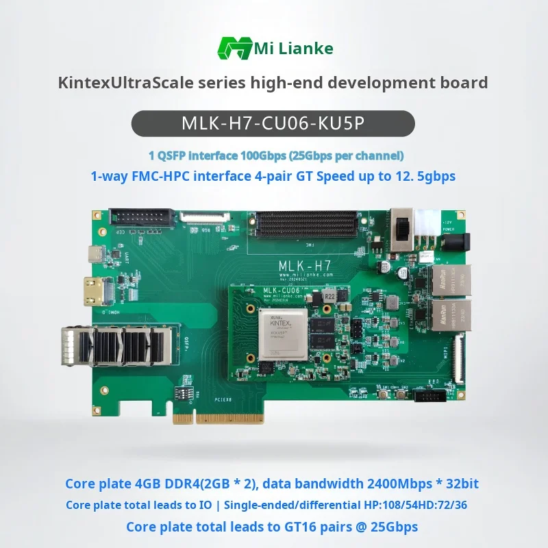 Placa de desarrollo FPGA MILINKER MLK-H7-CU06-KU5P – Plataforma Xilinx UltraScale+ SoC con PCIe x8 y soporte SDK flexible - imagen 2
