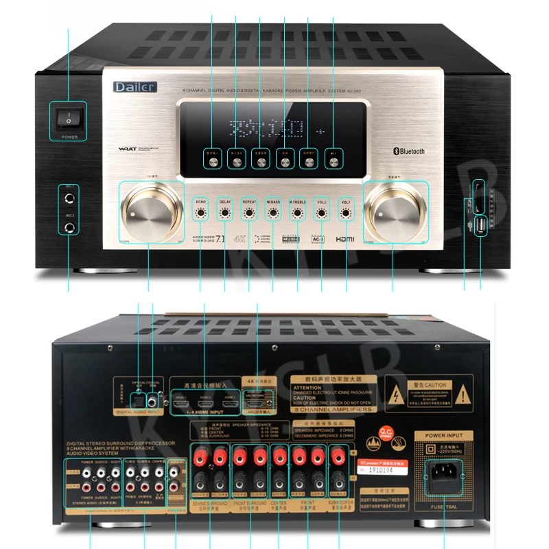 KYYSLB 1000-2000W 5,1 amplificador Bluetooth sistema de cine en casa Audio sonido DTS Dolby Amplificador 220V un conjunto - imagen 3