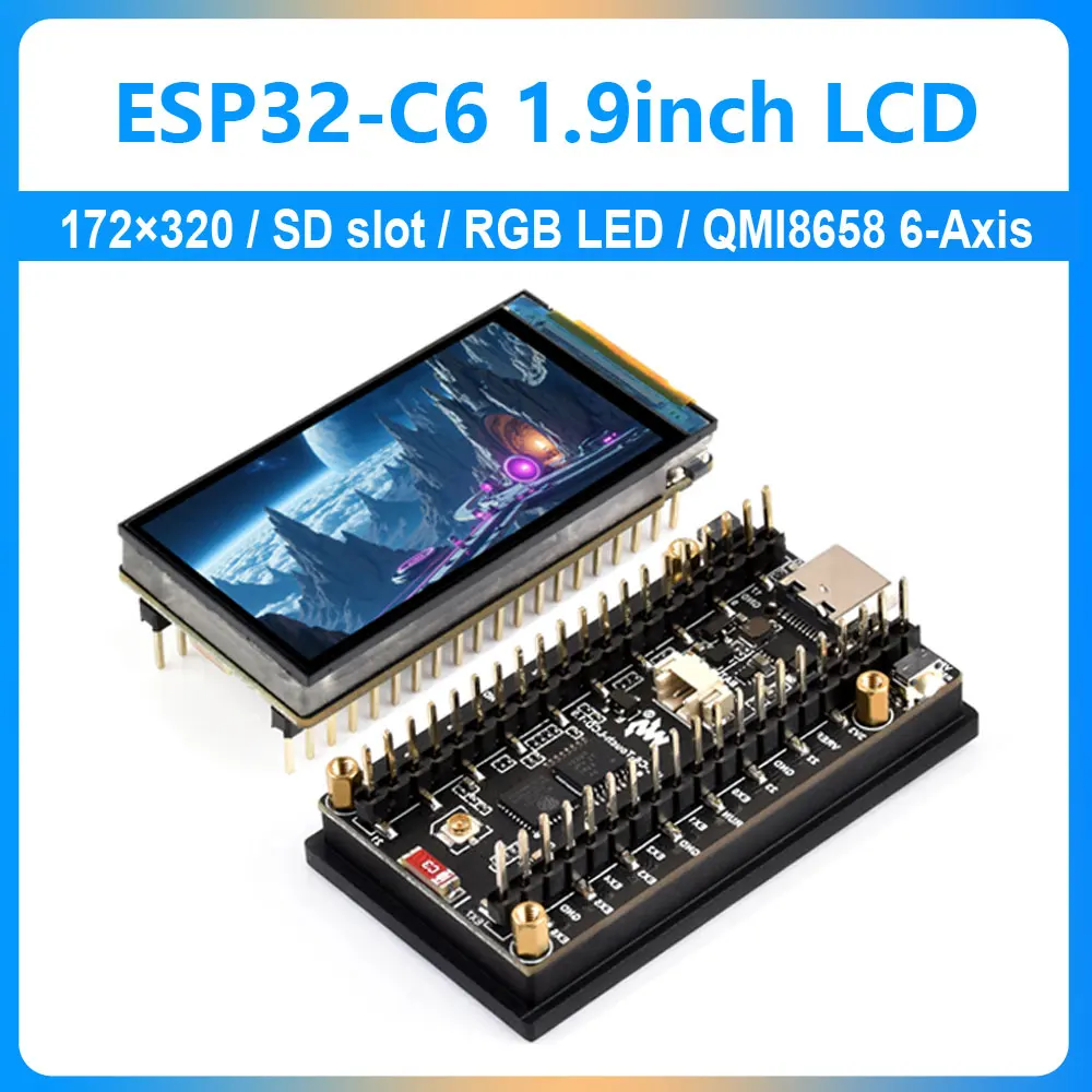 ESP32 C6 Placa de desarrollo de pantalla LCD de 1,9 pulgadas 172 × 320 con ranura SD RGB LED QMI8658 Sensor de 6 ejes ST7789 CST816
