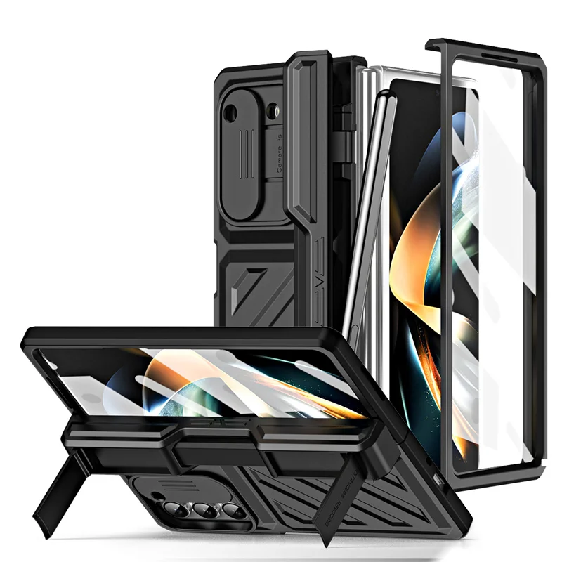 360 ° Funda de teléfono con soporte a prueba de golpes, totalmente protegida, protección de cámara, para Samsung Galaxy Z Fold 6 5 4, Protector de pantalla con bolígrafo