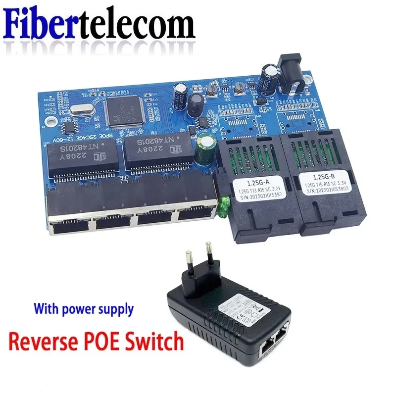 Conmutador POE inverso 4RJ45 2 fibra 2F4GE Gigabit Ethernet convertidor de medios puerto UTP de fibra óptica 10/100/1000M PCBA - imagen 3