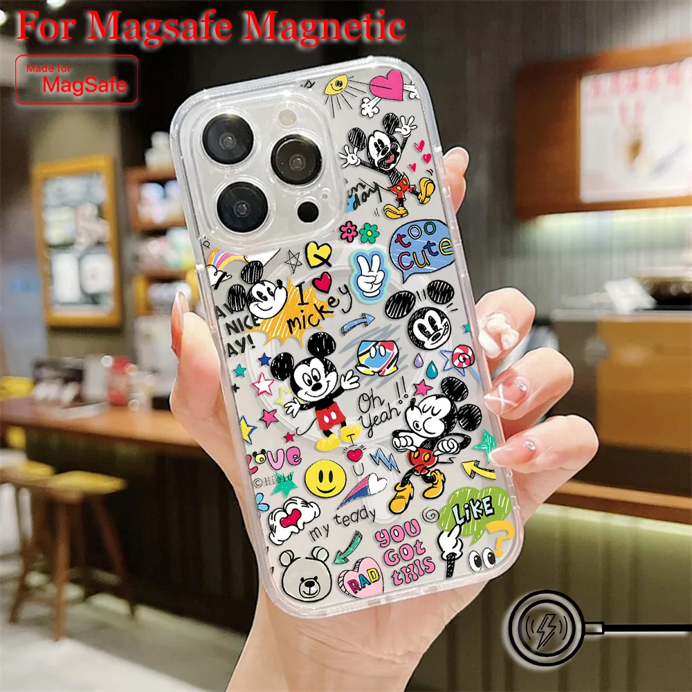 Funda de teléfono magnética Graffiti Mickey Magsafe para Samsung Galaxy S25 S24 S23 S22 S21 S20 FE Plus Ultra 5G cubierta transparente de TPU - imagen 5