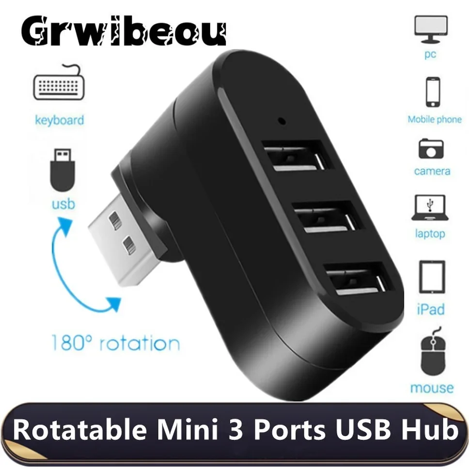 Hub USB 2,0 Hub USB 2,0 multi USB divisor Hub giratorio 3 puertos expansor múltiple divisor Mini USB 2,0 Hub accesorios de computadora