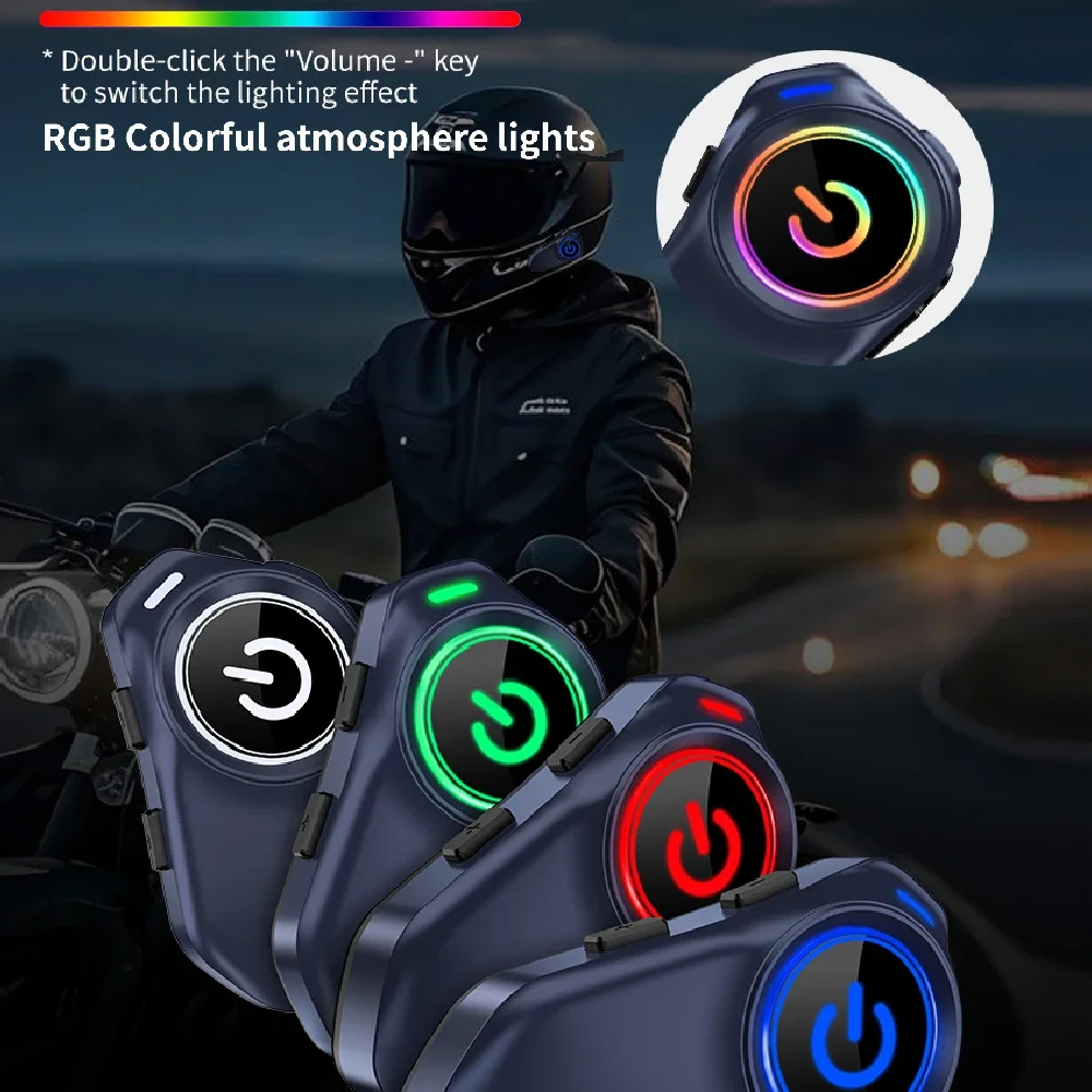 Intercomunicador inalámbrico para casco de motocicleta, auriculares de 500M, manos libres con luz ambiental para 2 conductores, auriculares de música, 2 uds. - imagen 5