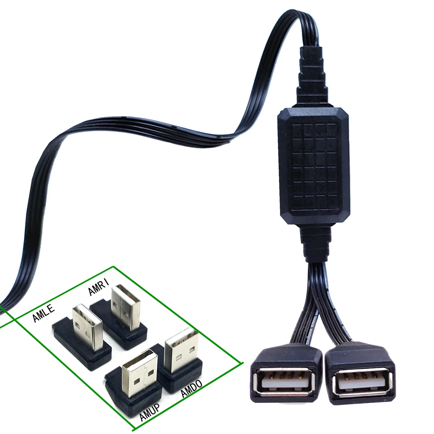 Distribuidor de Cable de datos Dual y USB 2,0, convertidor de adaptador de corriente para PC, cable de carga de transmisión de datos para coche, 1 macho y 2 hembra - imagen 5