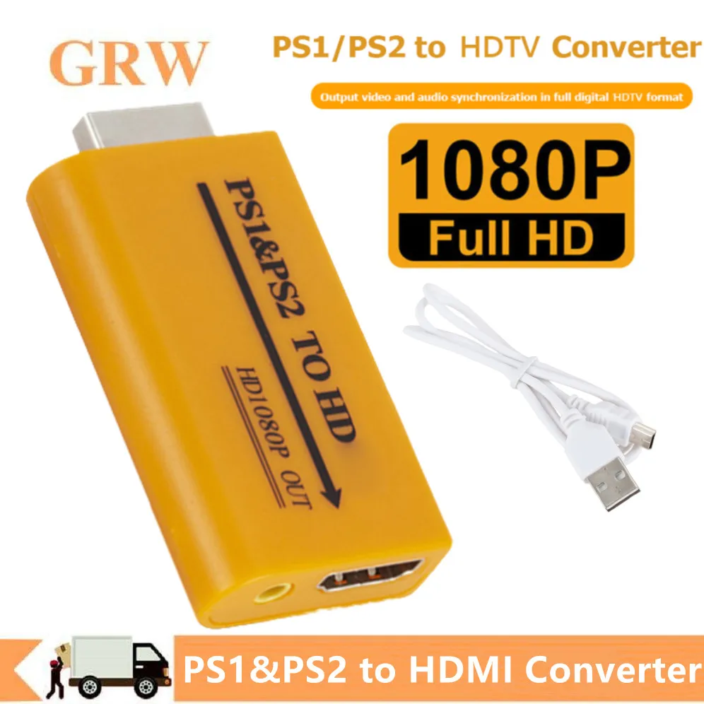 Convertidor PS1/PS2 a HDMI de 1080P, adaptador HDMI HD de Audio y vídeo PS2 con interfaz antiinterferencias, conversión de consola de juegos para PC HDTV