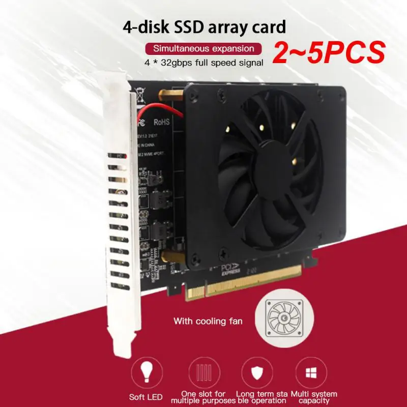 Adaptador de disco de 2 a 5 piezas, tarjeta adaptadora M.2 NVMe SSD PCIe X16 PCI Express X16 4,0 A 4 puertos M.2, compatible con bifurcación RAID PCIe