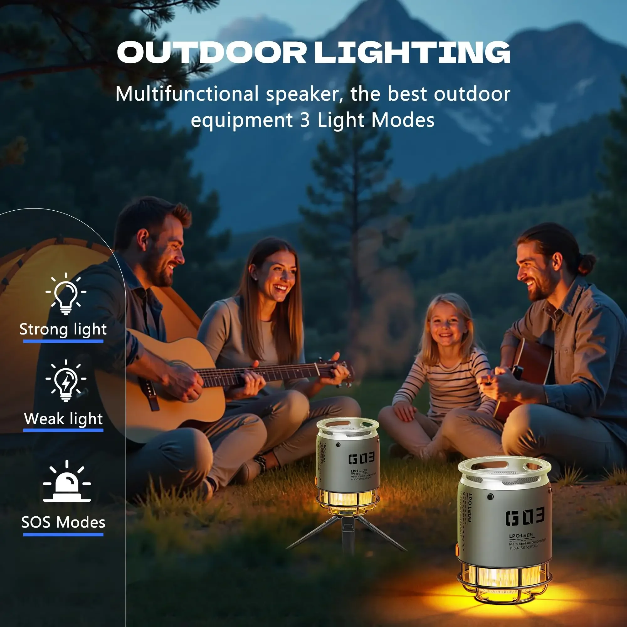 Altavoces Bluetooth de Metal con tarjeta TF, altavoz para exteriores IPX5, lámpara de Camping impermeable, modo de emergencia LED/SOS para fiestas, viajes al aire libre - imagen 5