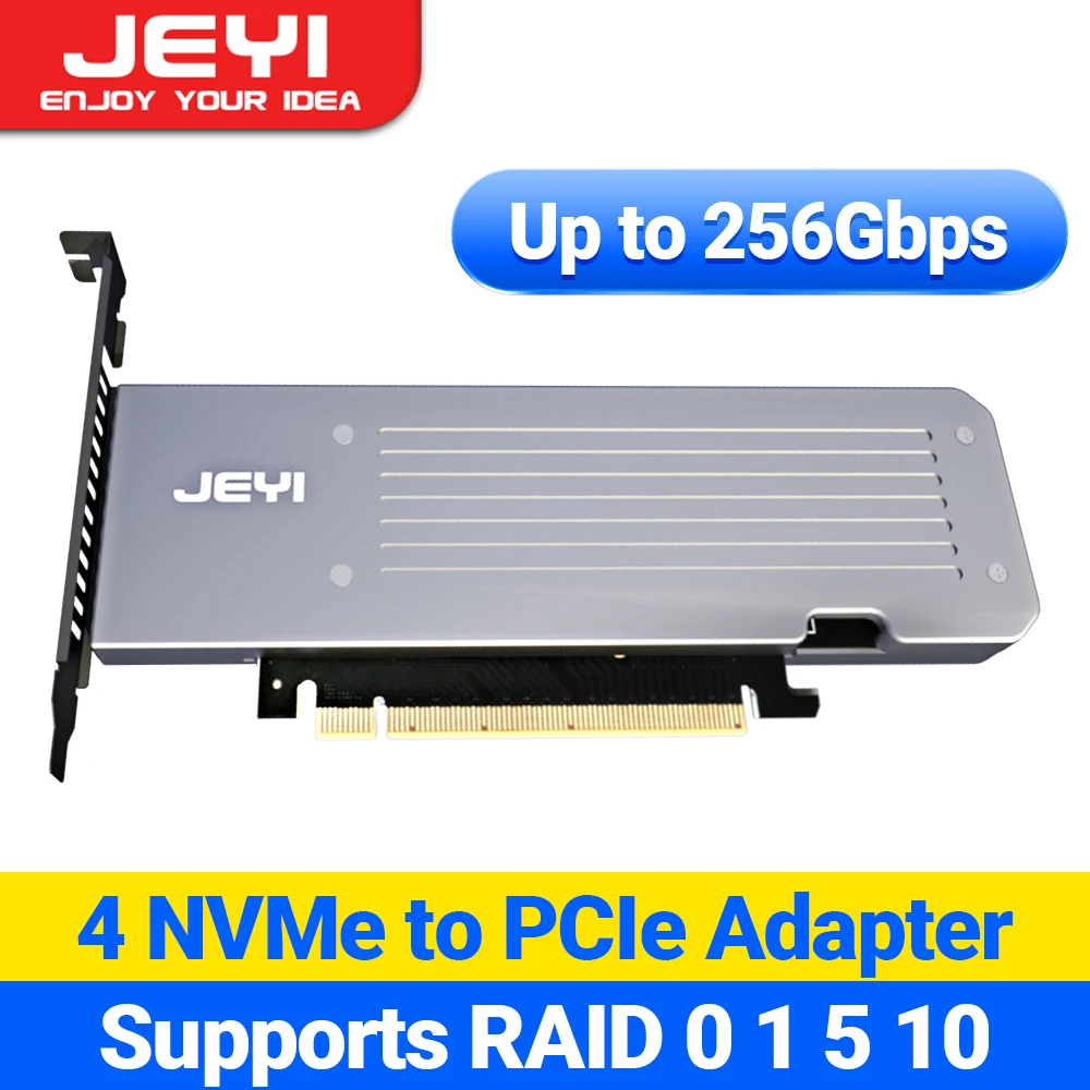 JEYI Tarjeta PCIe 4.0 x16 4× M.2 NVMe 2280 con Disipador - RAID Bifurcación