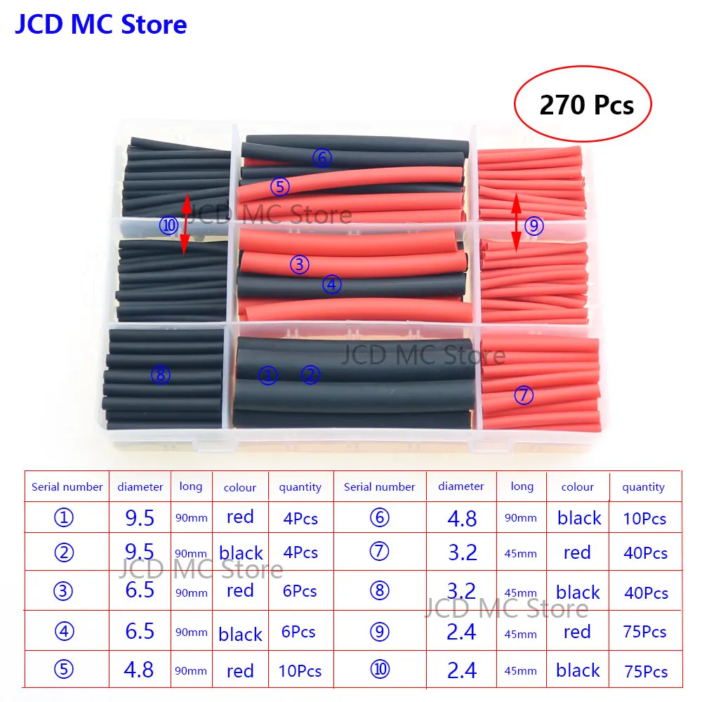270 Uds 3: 1 Kit de tubos termorretráctiles adhesivos de doble pared manguito de aislamiento, tubo termorretráctil, envoltura de Cable - imagen 3