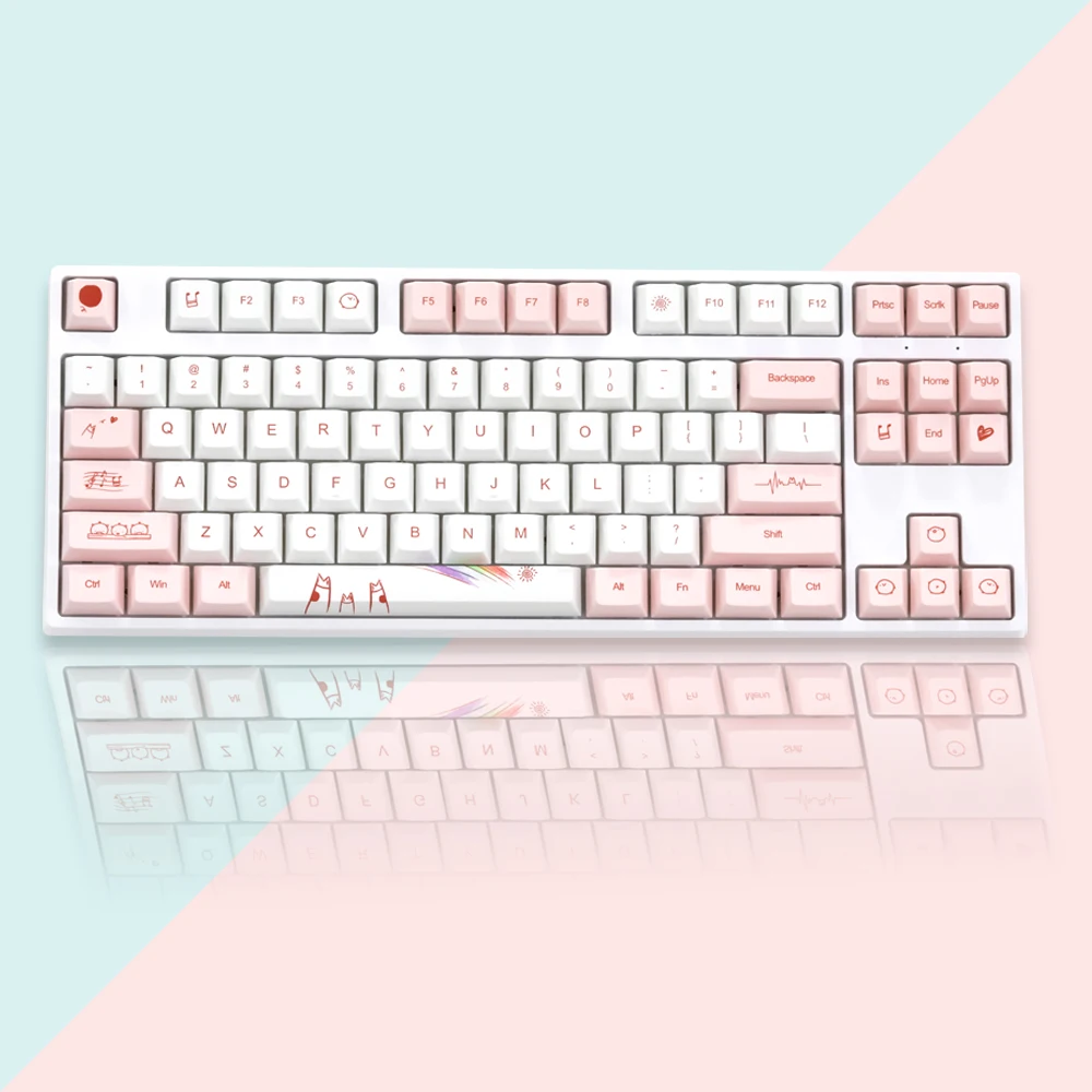 Lucky Pig-Teclas de 140 teclas, teclas con perfil de cereza, color rosa, blanco, inglés, tinte PBT, sublimación, Teclado mecánico para interruptor MX