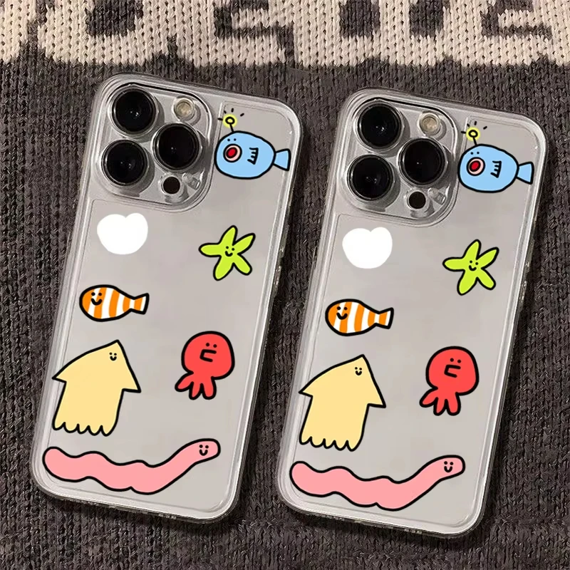 Funda de teléfono bonita con dibujos animados Ins Wind Ocean Creatures para iPhone 16 15 Pro Max 14 13 12 Mini 11 Pro Max 7 8 Plus XS XR X cubierta transparente - imagen 2