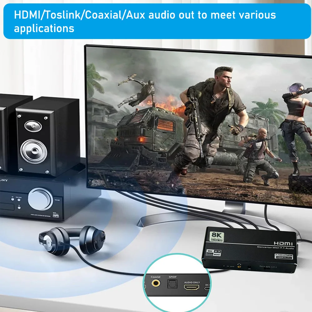 Extractor Audio HDMI 2.1 a Óptico y Coaxial 4K 120Hz - imagen 4
