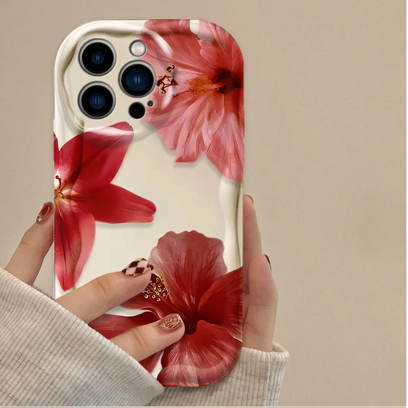 Funda de teléfono 3D transparente Sakura roja realista para iPhone 16 16E 15 14 13 12 11 Pro Max X XS X S Max XR SE 2020 SE4 7 8 funda de silicona - imagen 4