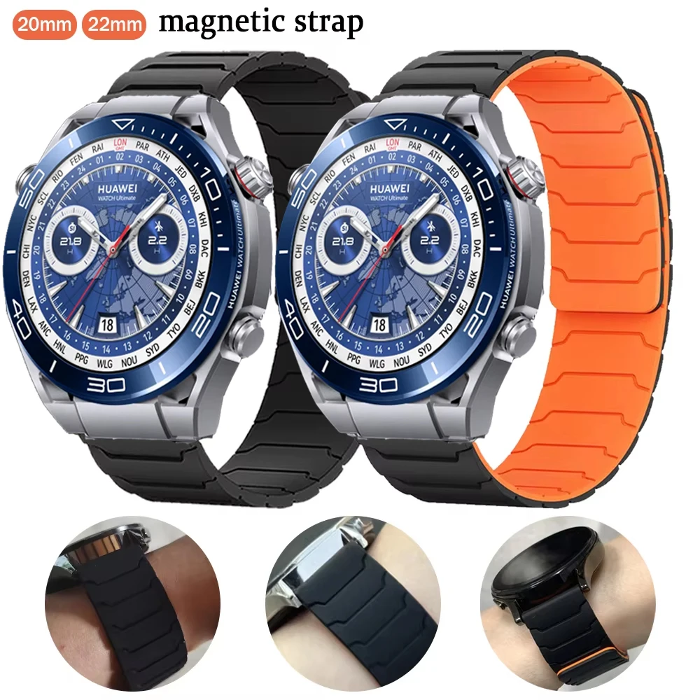 Correa magnética de silicona de 20mm y 22mm para HUAWEI WATCH Ultimate/Buds/GT2 3 4 5 46mm 42mm, correa deportiva para Huawei Watch 3 4 5 Pro/GT3SE