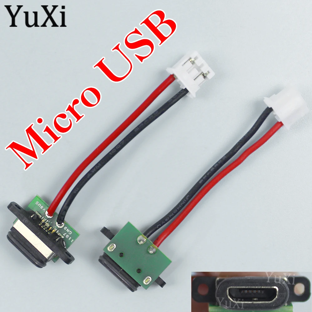 Conector hembra a prueba de agua IPX8 Micro USB de 5 pines, puerto de carga de energía con Cable de placa PCB, pieza de reparación de orificios de tornillo, 1 unidad