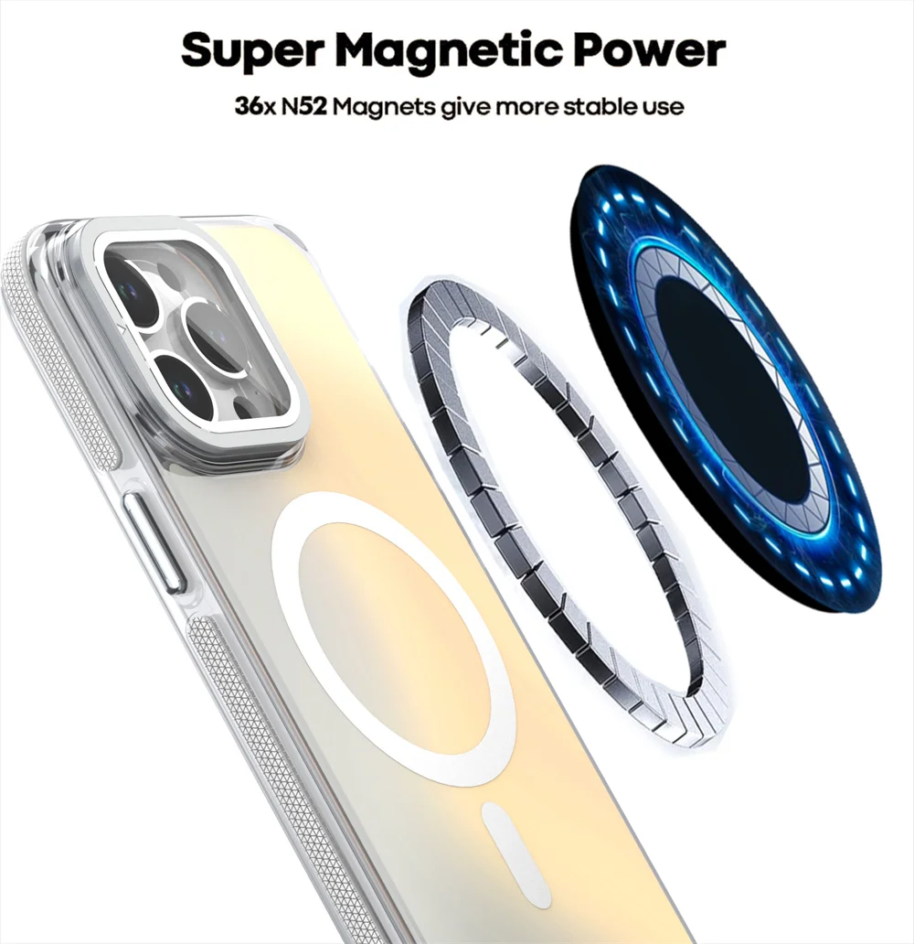 Funda de teléfono magnética con gradiente láser para iPhone, cubierta de carga inalámbrica Magsafe, soporte plegable para lente, 16, 15, 14, 13, 12, 11 Pro Max - imagen 4